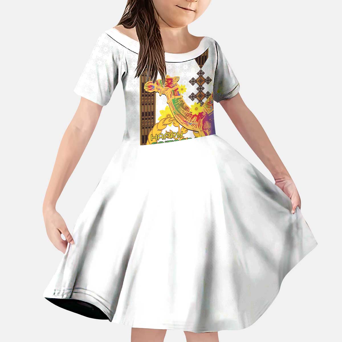 Happy Eritrea New Year Kid Short Sleeve Dress Adey Abeba Flower With Habesha Tilet Pattern - Wonder Print Shop