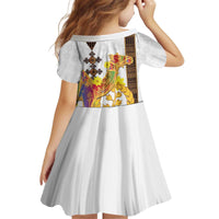 Happy Eritrea New Year Kid Short Sleeve Dress Adey Abeba Flower With Habesha Tilet Pattern - Wonder Print Shop