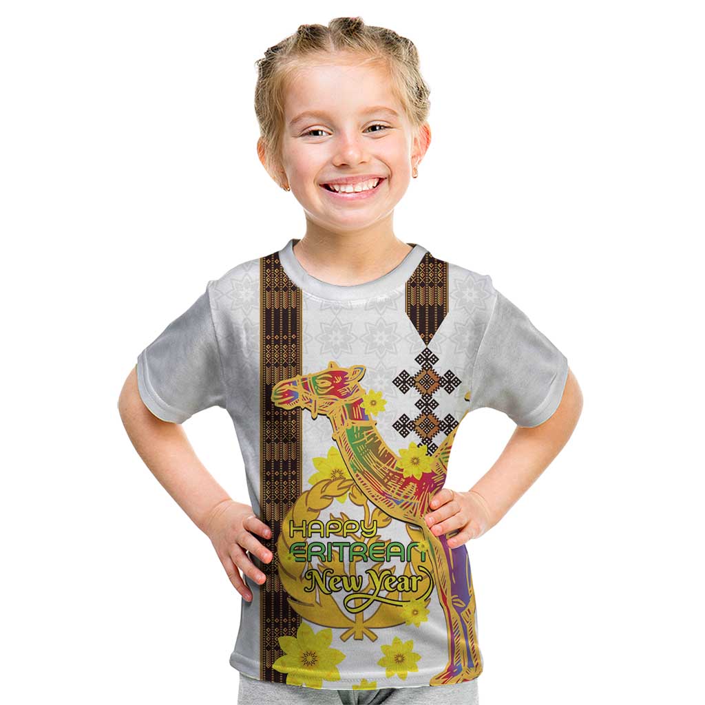 Happy Eritrea New Year Kid T Shirt Adey Abeba Flower With Habesha Tilet Pattern - Wonder Print Shop