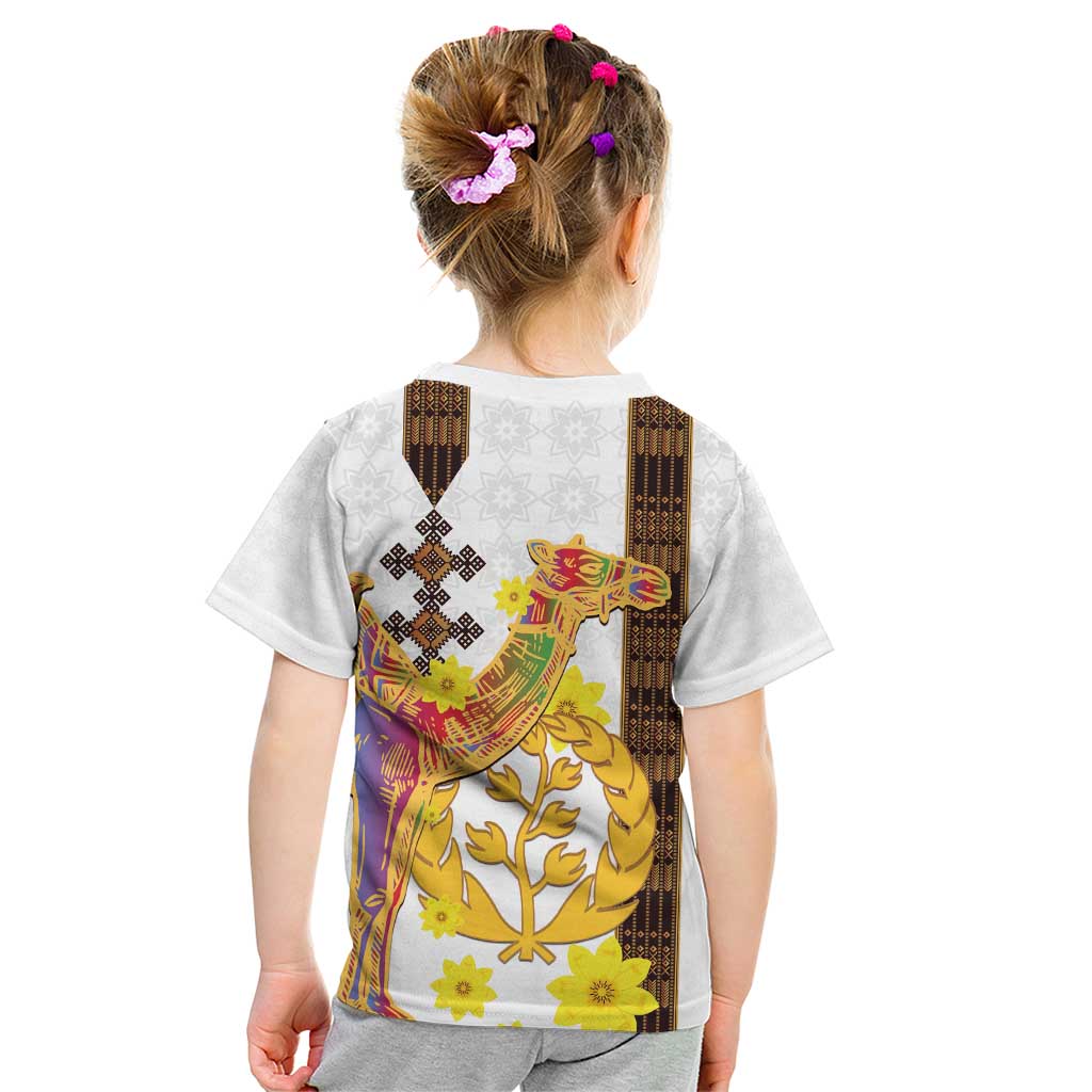 Happy Eritrea New Year Kid T Shirt Adey Abeba Flower With Habesha Tilet Pattern - Wonder Print Shop