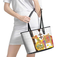 Happy Eritrea New Year Leather Tote Bag Adey Abeba Flower With Habesha Tilet Pattern - Wonder Print Shop