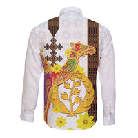 Happy Eritrea New Year Long Sleeve Button Shirt Adey Abeba Flower With Habesha Tilet Pattern - Wonder Print Shop
