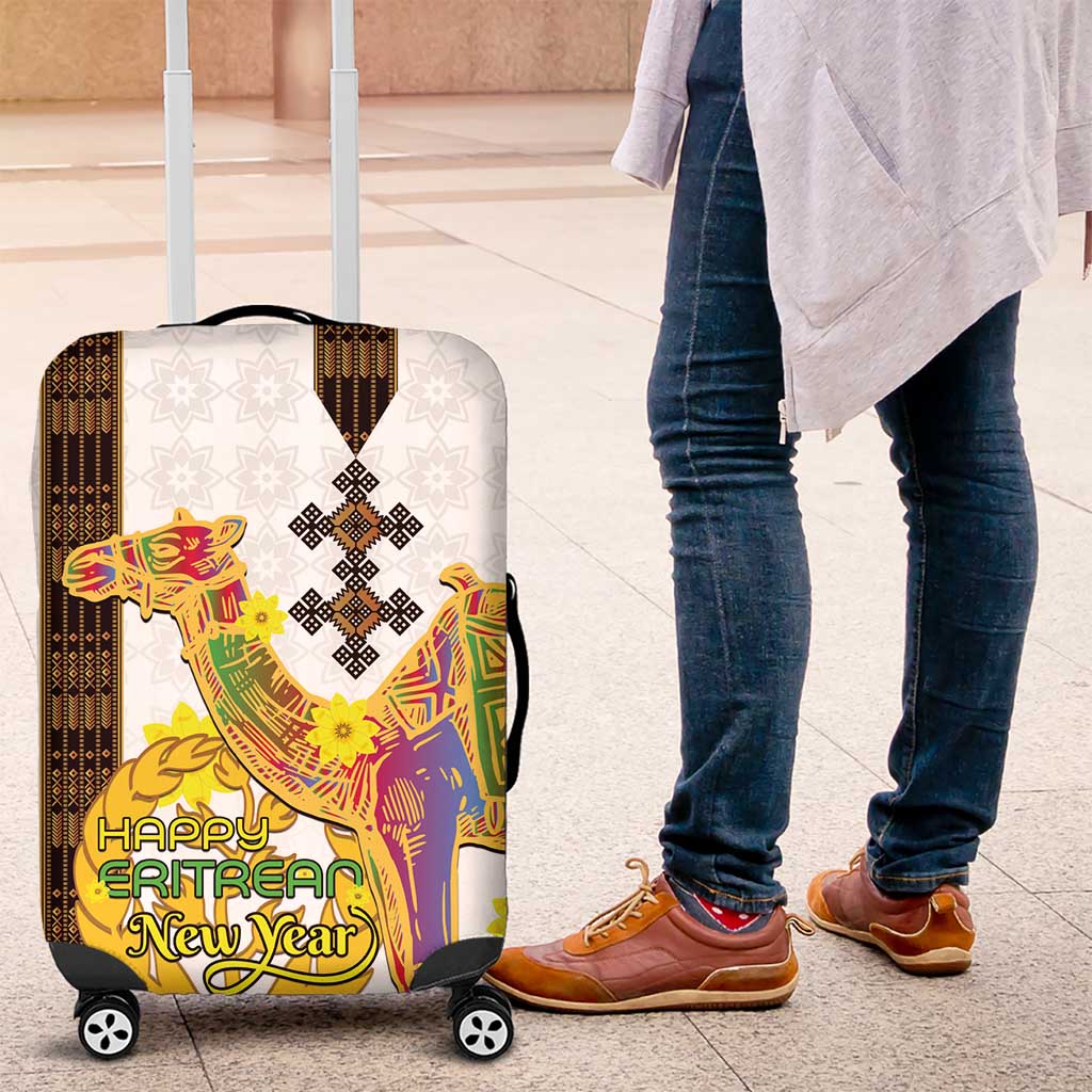 Happy Eritrea New Year Luggage Cover Adey Abeba Flower With Habesha Tilet Pattern - Wonder Print Shop