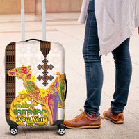 Happy Eritrea New Year Luggage Cover Adey Abeba Flower With Habesha Tilet Pattern - Wonder Print Shop