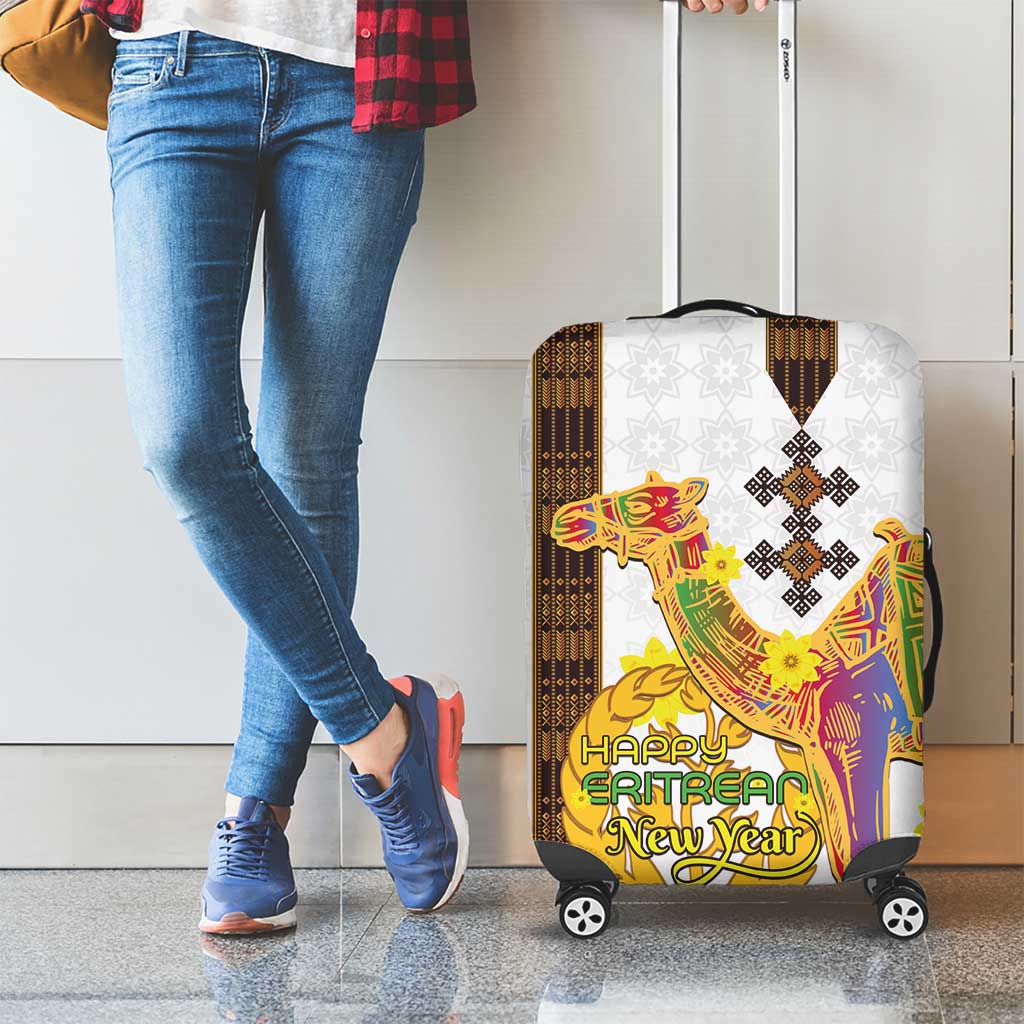 Happy Eritrea New Year Luggage Cover Adey Abeba Flower With Habesha Tilet Pattern - Wonder Print Shop