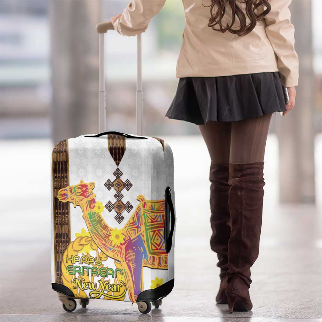 Happy Eritrea New Year Luggage Cover Adey Abeba Flower With Habesha Tilet Pattern - Wonder Print Shop