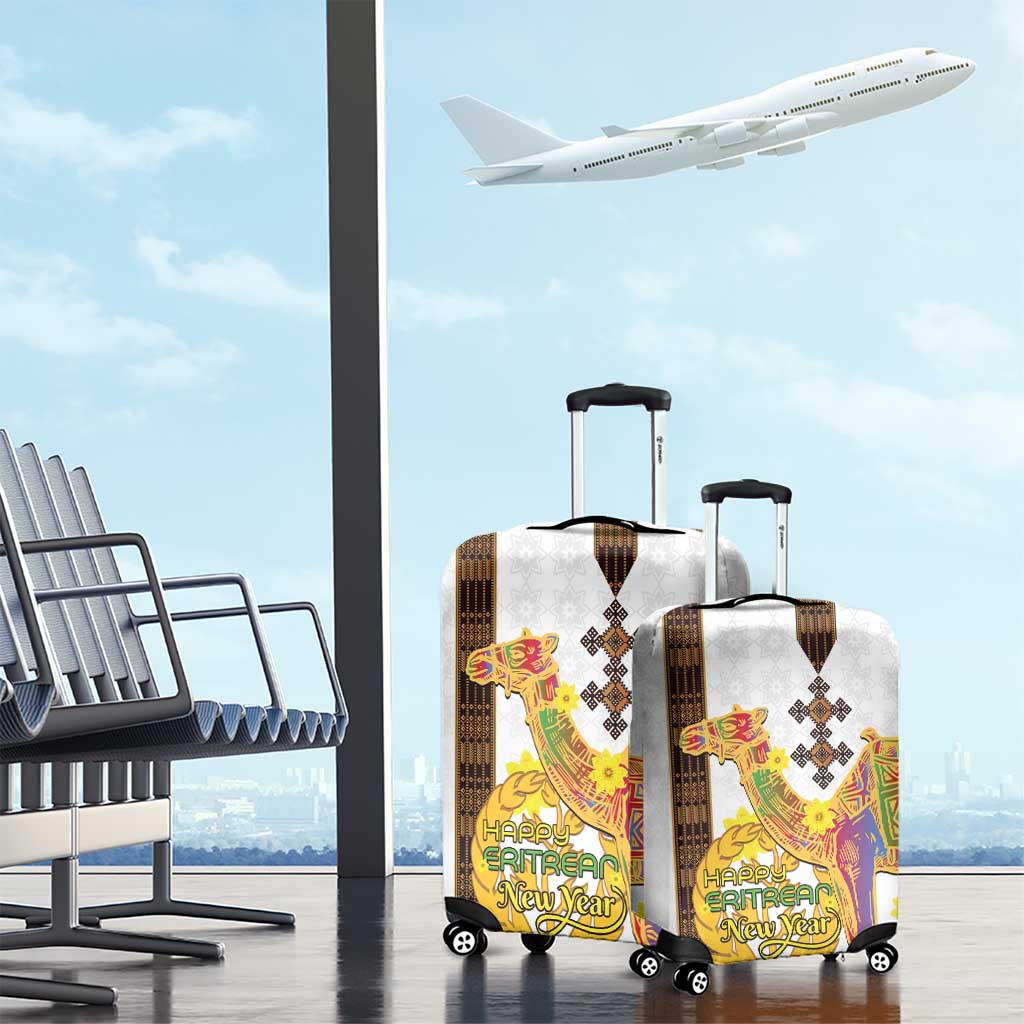 Happy Eritrea New Year Luggage Cover Adey Abeba Flower With Habesha Tilet Pattern - Wonder Print Shop