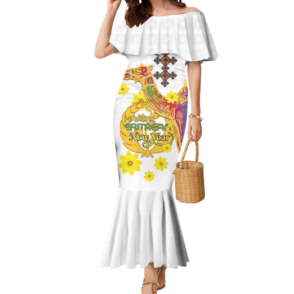 Happy Eritrea New Year Mermaid Dress Adey Abeba Flower With Habesha Tilet Pattern - Wonder Print Shop