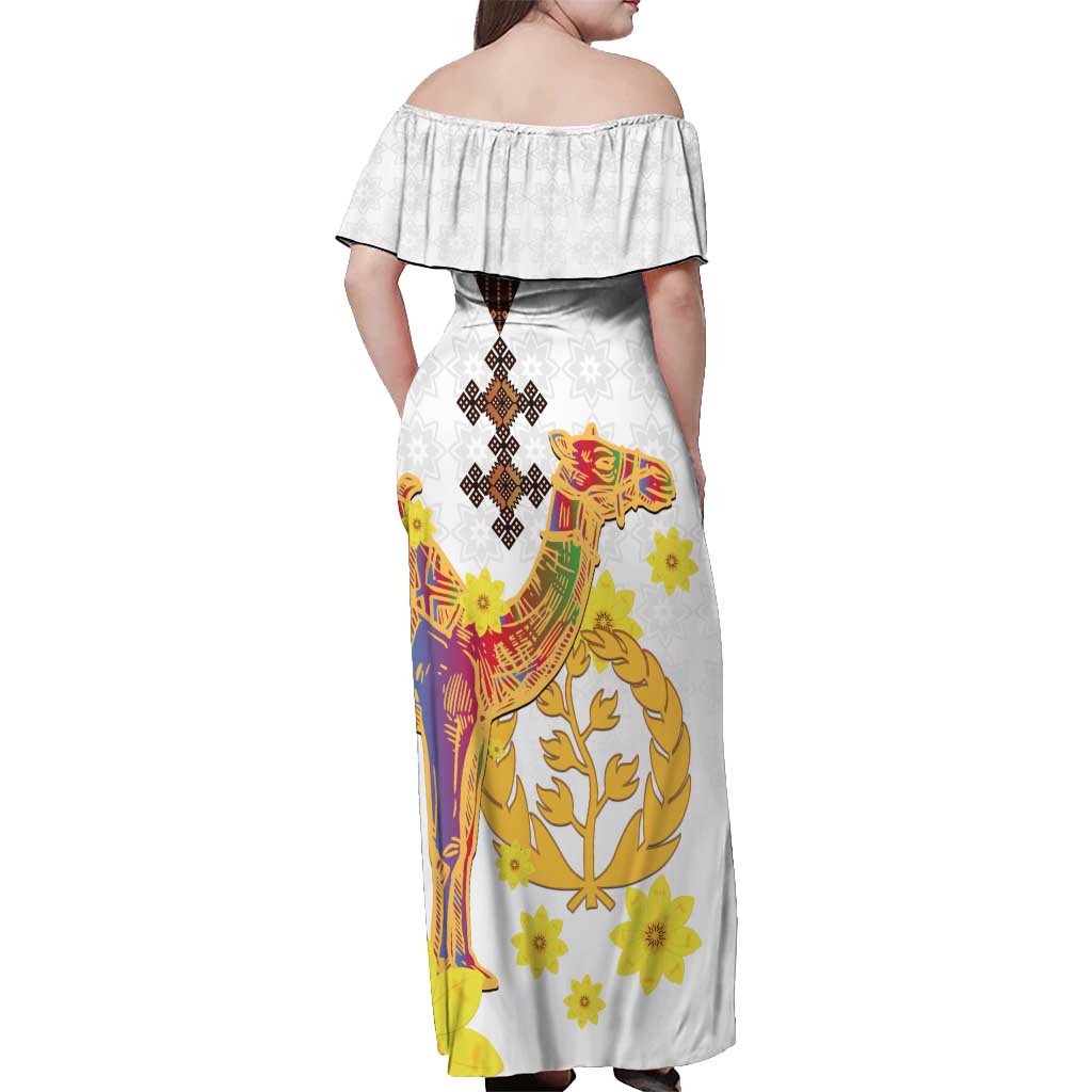 Happy Eritrea New Year Off Shoulder Maxi Dress Adey Abeba Flower With Habesha Tilet Pattern - Wonder Print Shop