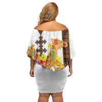 Happy Eritrea New Year Off Shoulder Short Dress Adey Abeba Flower With Habesha Tilet Pattern - Wonder Print Shop