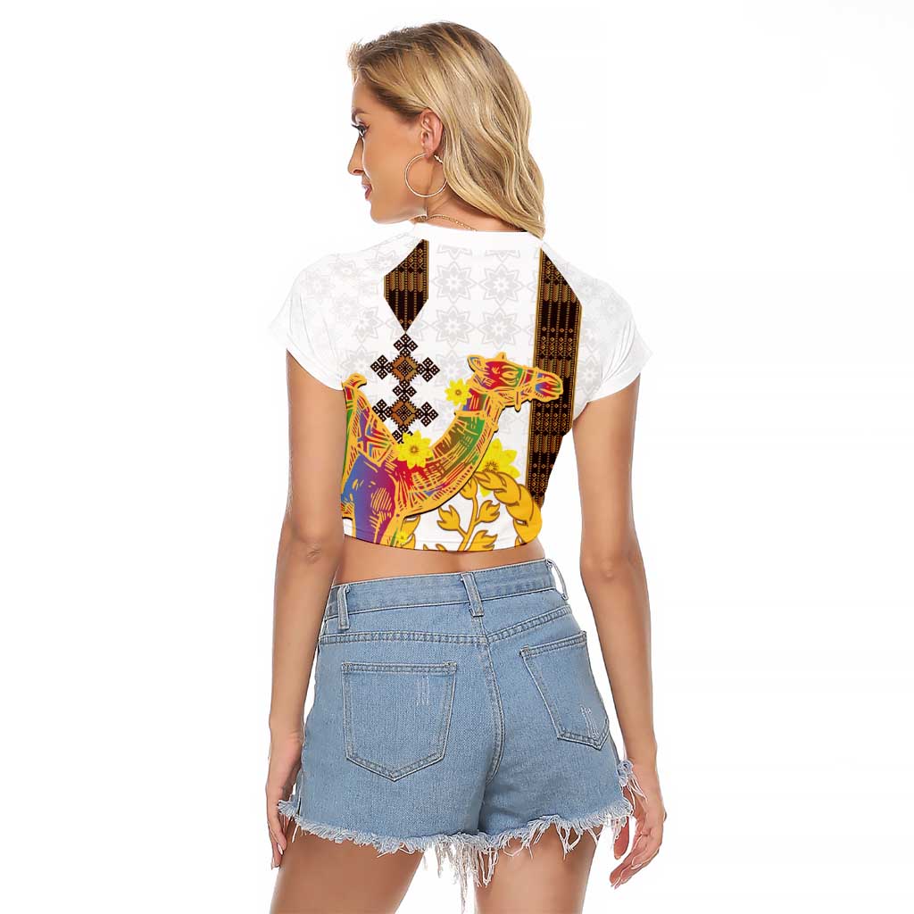 Happy Eritrea New Year Raglan Cropped T Shirt Adey Abeba Flower With Habesha Tilet Pattern - Wonder Print Shop