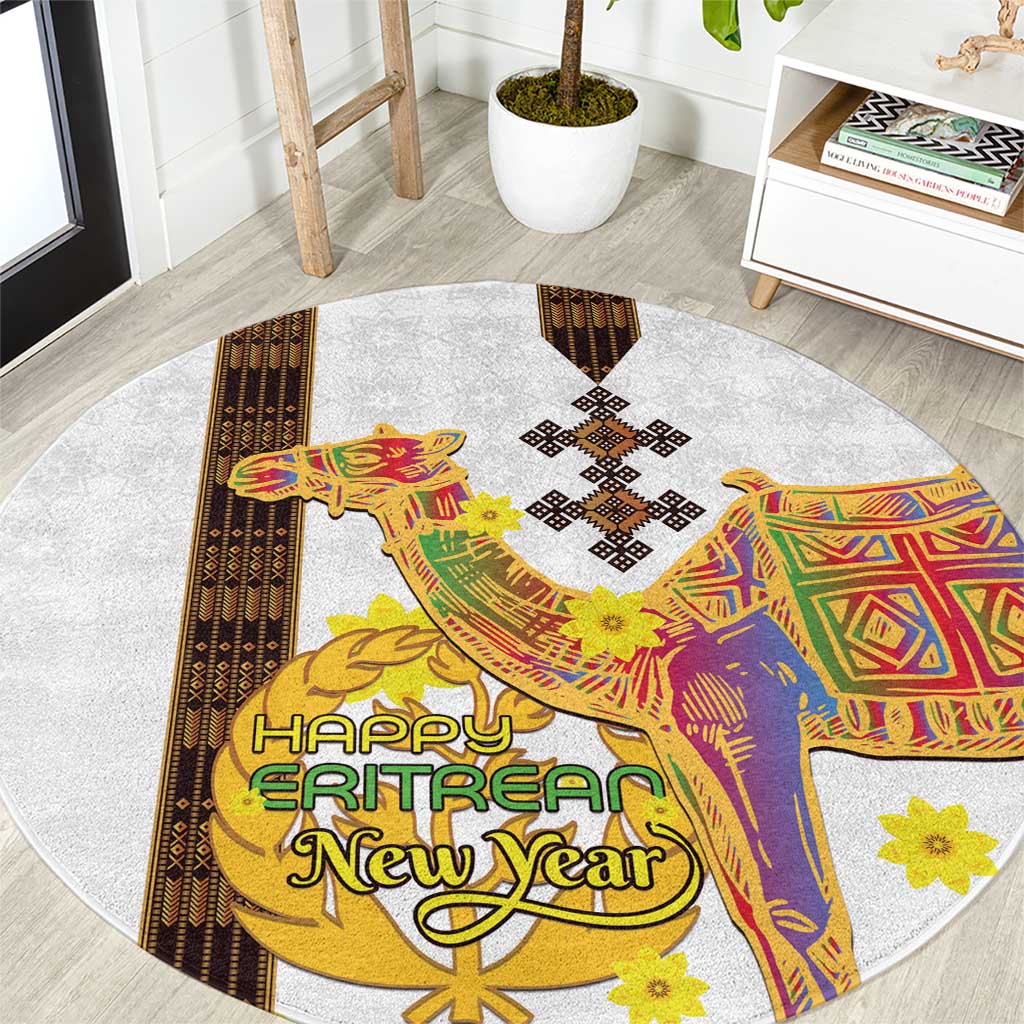 Happy Eritrea New Year Round Carpet Adey Abeba Flower With Habesha Tilet Pattern - Wonder Print Shop