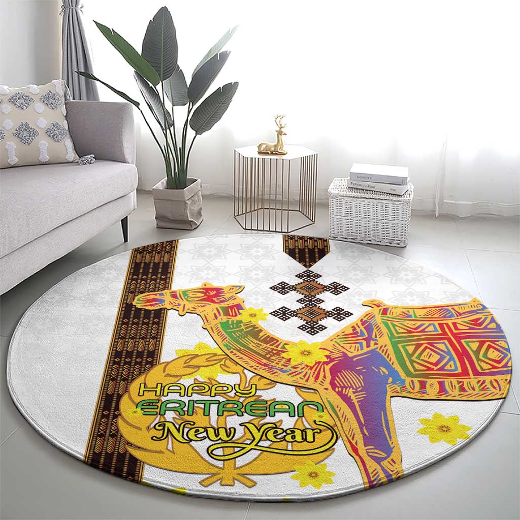 Happy Eritrea New Year Round Carpet Adey Abeba Flower With Habesha Tilet Pattern - Wonder Print Shop