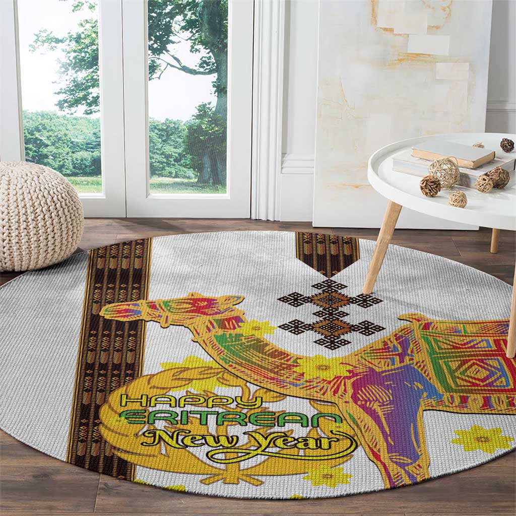 Happy Eritrea New Year Round Carpet Adey Abeba Flower With Habesha Tilet Pattern - Wonder Print Shop