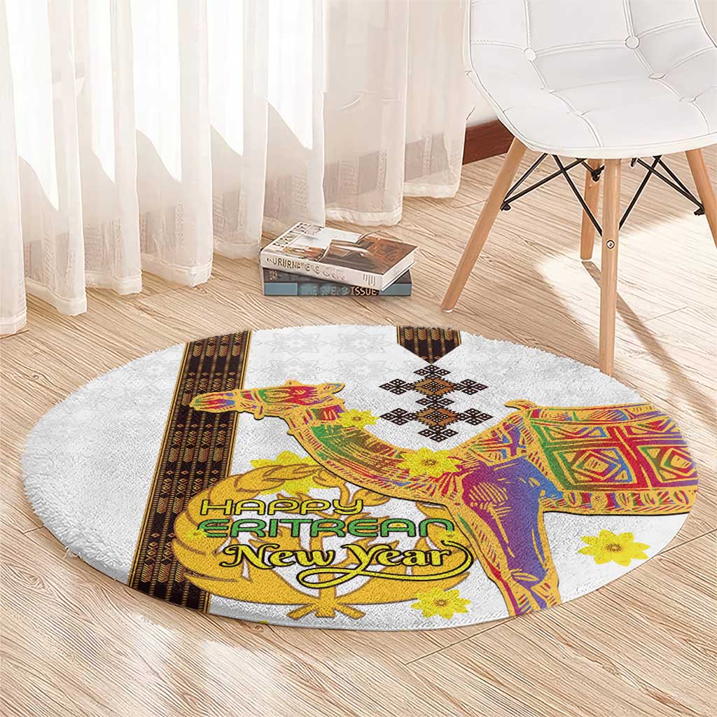 Happy Eritrea New Year Round Carpet Adey Abeba Flower With Habesha Tilet Pattern - Wonder Print Shop