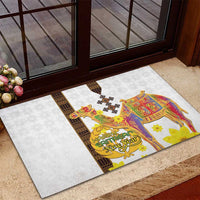 Happy Eritrea New Year Rubber Doormat Adey Abeba Flower With Habesha Tilet Pattern - Wonder Print Shop