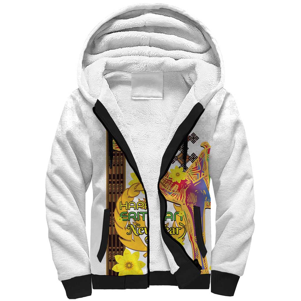 Happy Eritrea New Year Sherpa Hoodie Adey Abeba Flower With Habesha Tilet Pattern - Wonder Print Shop