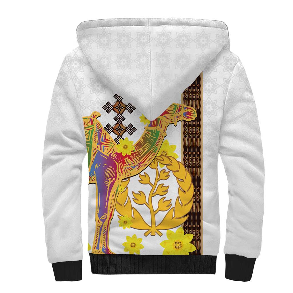 Happy Eritrea New Year Sherpa Hoodie Adey Abeba Flower With Habesha Tilet Pattern - Wonder Print Shop