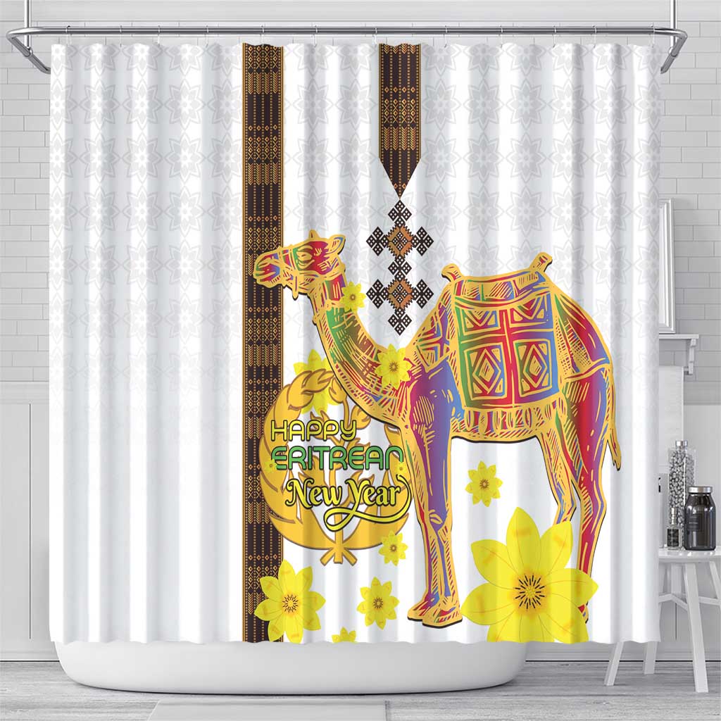 Happy Eritrea New Year Shower Curtain Adey Abeba Flower With Habesha Tilet Pattern - Wonder Print Shop