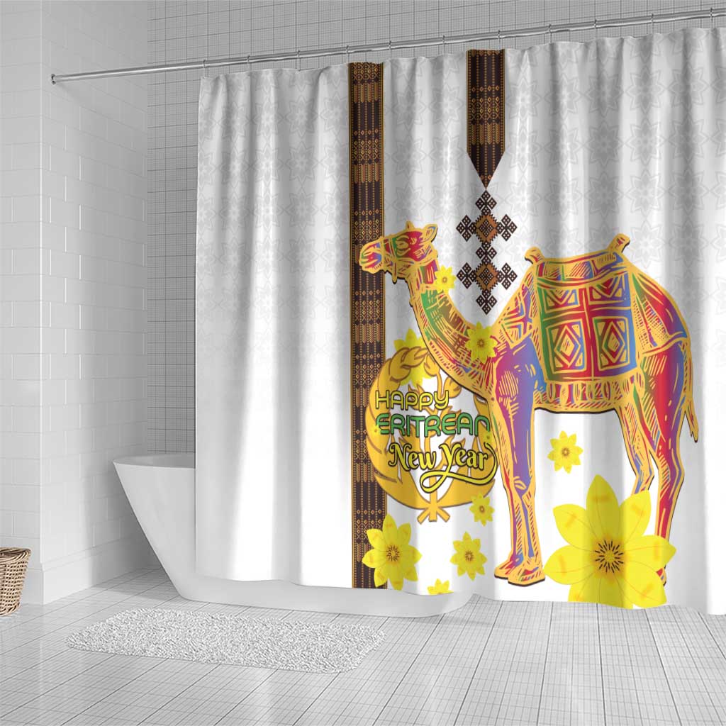Happy Eritrea New Year Shower Curtain Adey Abeba Flower With Habesha Tilet Pattern - Wonder Print Shop