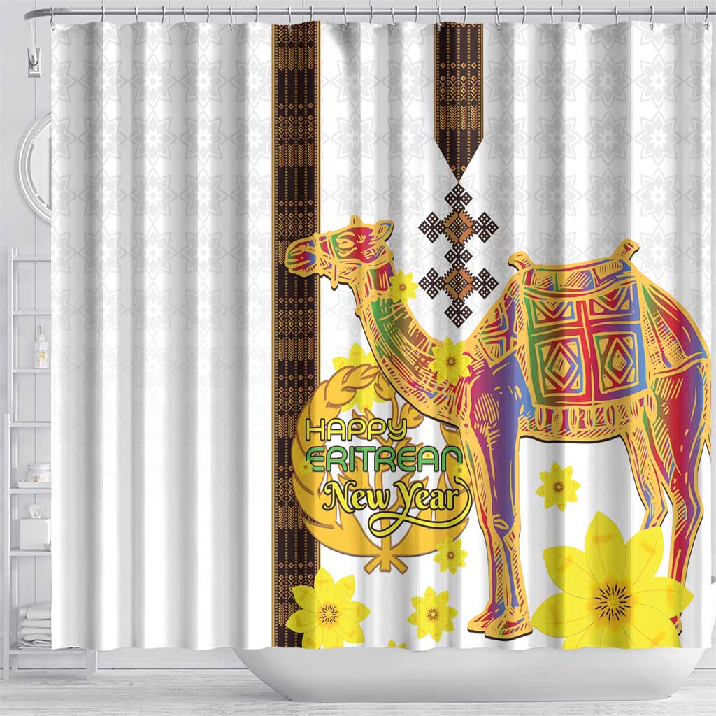 Happy Eritrea New Year Shower Curtain Adey Abeba Flower With Habesha Tilet Pattern - Wonder Print Shop