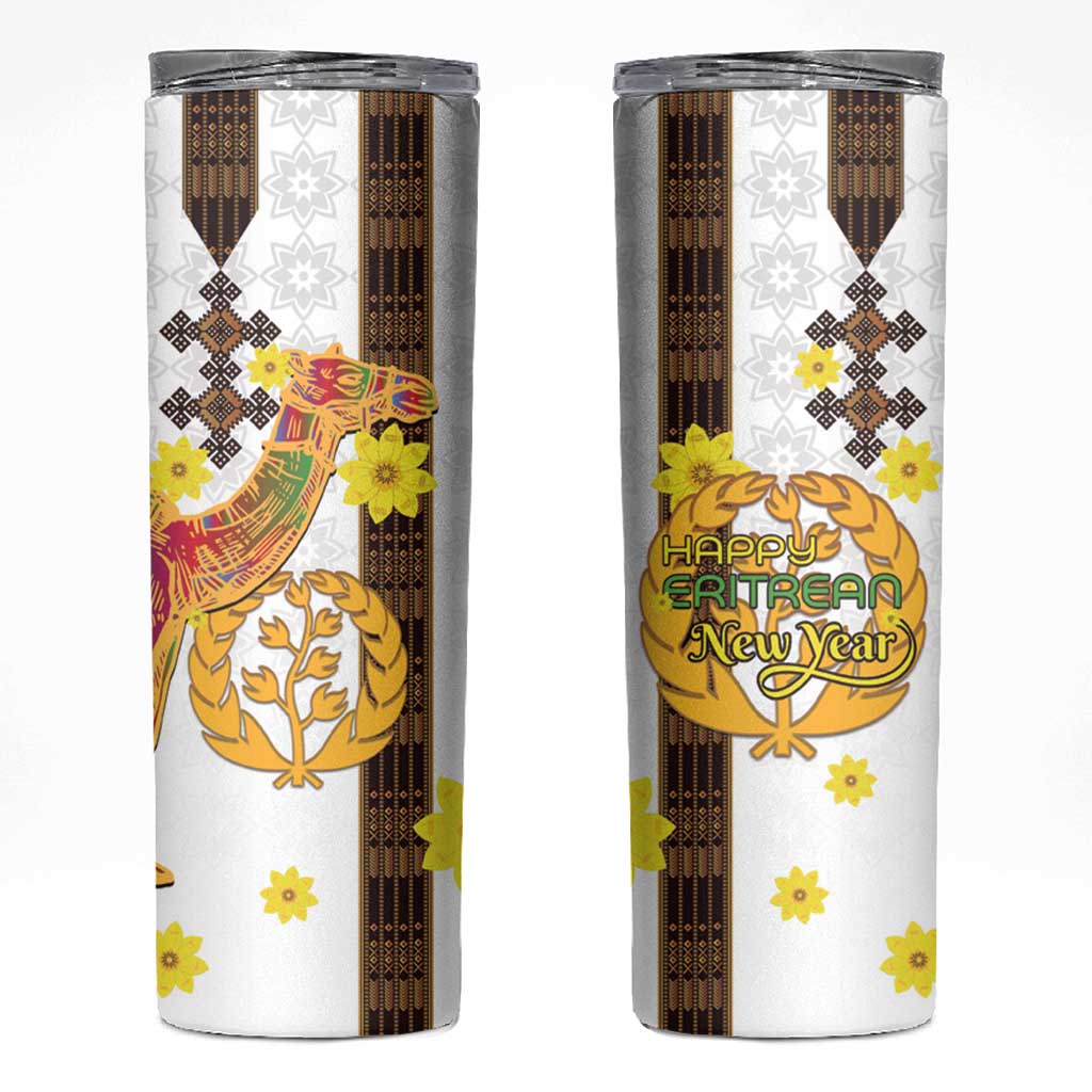 Happy Eritrea New Year Skinny Tumbler Adey Abeba Flower With Habesha Tilet Pattern - Wonder Print Shop