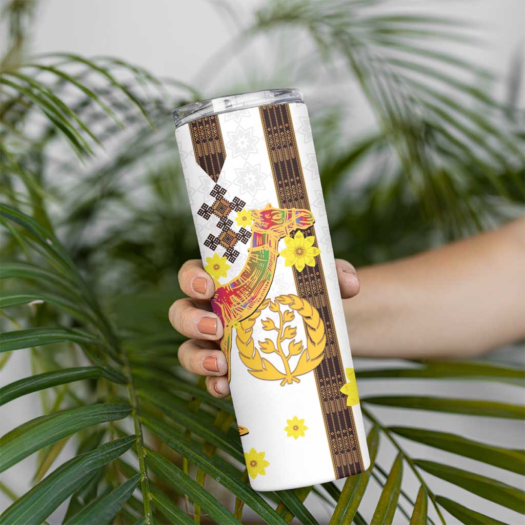 Happy Eritrea New Year Skinny Tumbler Adey Abeba Flower With Habesha Tilet Pattern - Wonder Print Shop