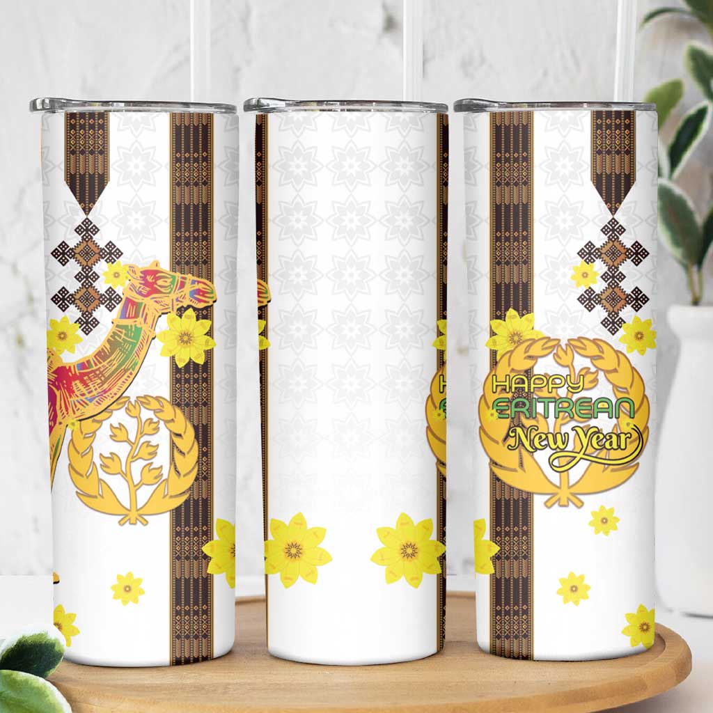 Happy Eritrea New Year Skinny Tumbler Adey Abeba Flower With Habesha Tilet Pattern - Wonder Print Shop