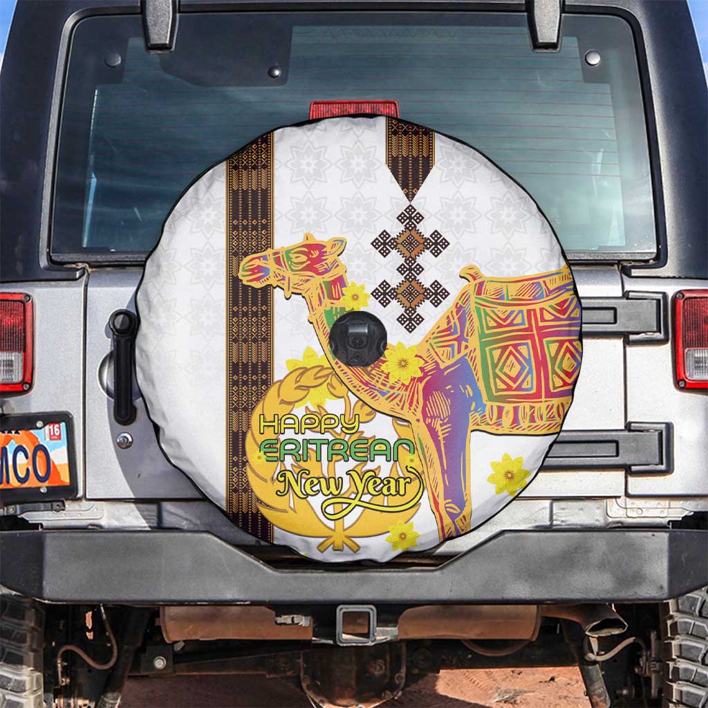 Happy Eritrea New Year Spare Tire Cover Adey Abeba Flower With Habesha Tilet Pattern - Wonder Print Shop