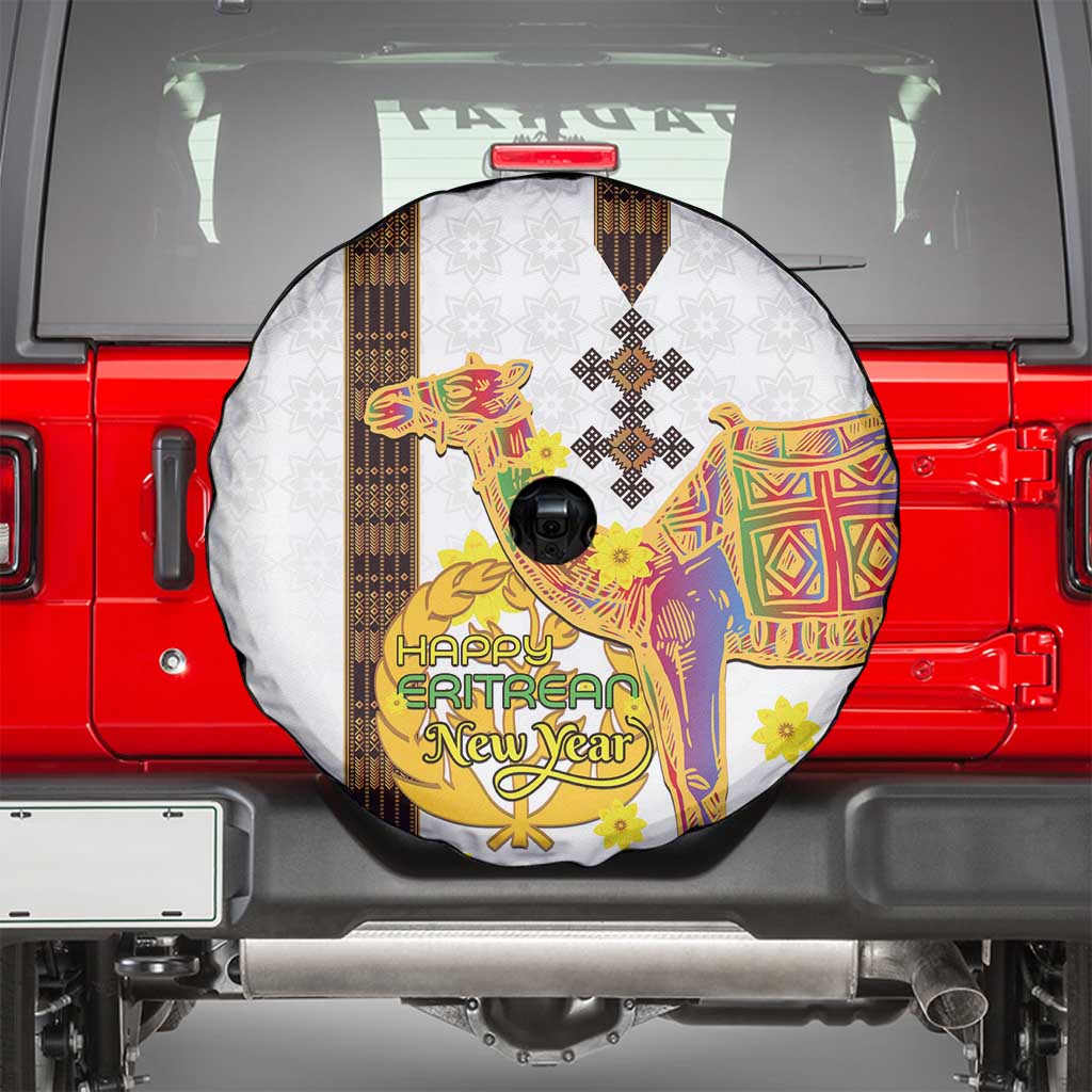 Happy Eritrea New Year Spare Tire Cover Adey Abeba Flower With Habesha Tilet Pattern - Wonder Print Shop