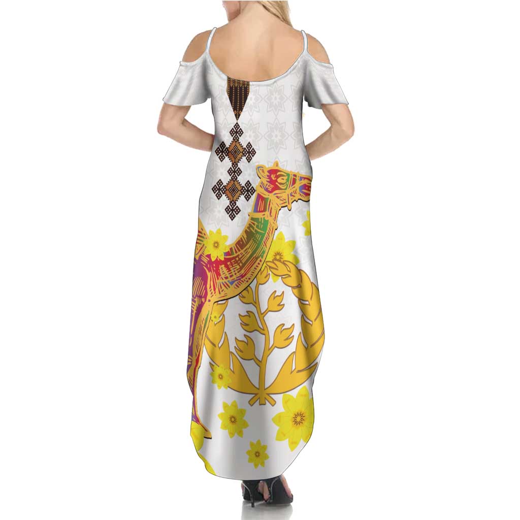 Happy Eritrea New Year Summer Maxi Dress Adey Abeba Flower With Habesha Tilet Pattern - Wonder Print Shop