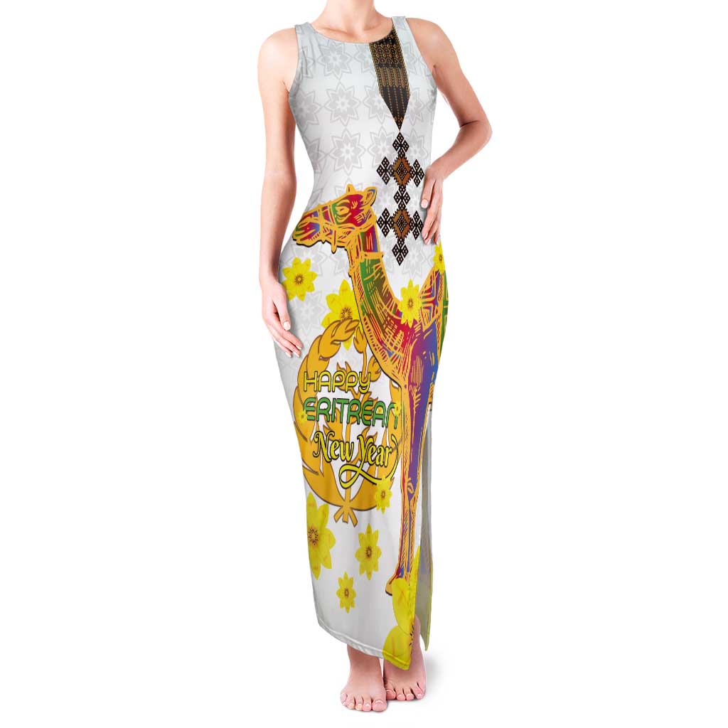 Happy Eritrea New Year Tank Maxi Dress Adey Abeba Flower With Habesha Tilet Pattern - Wonder Print Shop