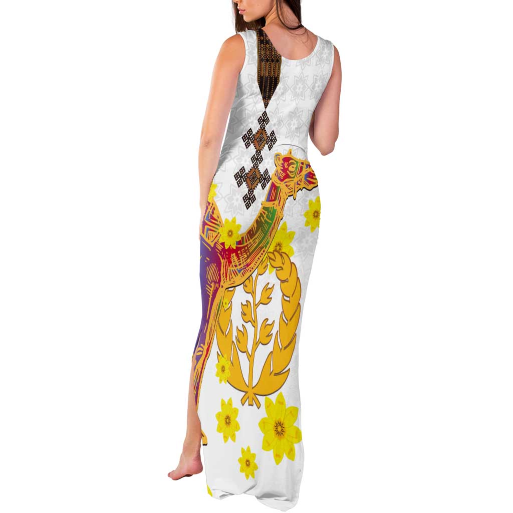 Happy Eritrea New Year Tank Maxi Dress Adey Abeba Flower With Habesha Tilet Pattern - Wonder Print Shop