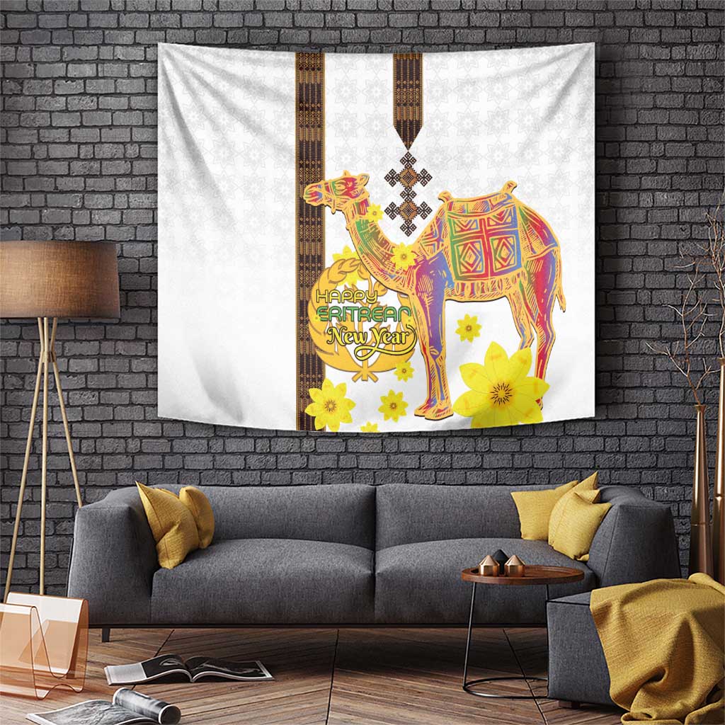 Happy Eritrea New Year Tapestry Adey Abeba Flower With Habesha Tilet Pattern - Wonder Print Shop