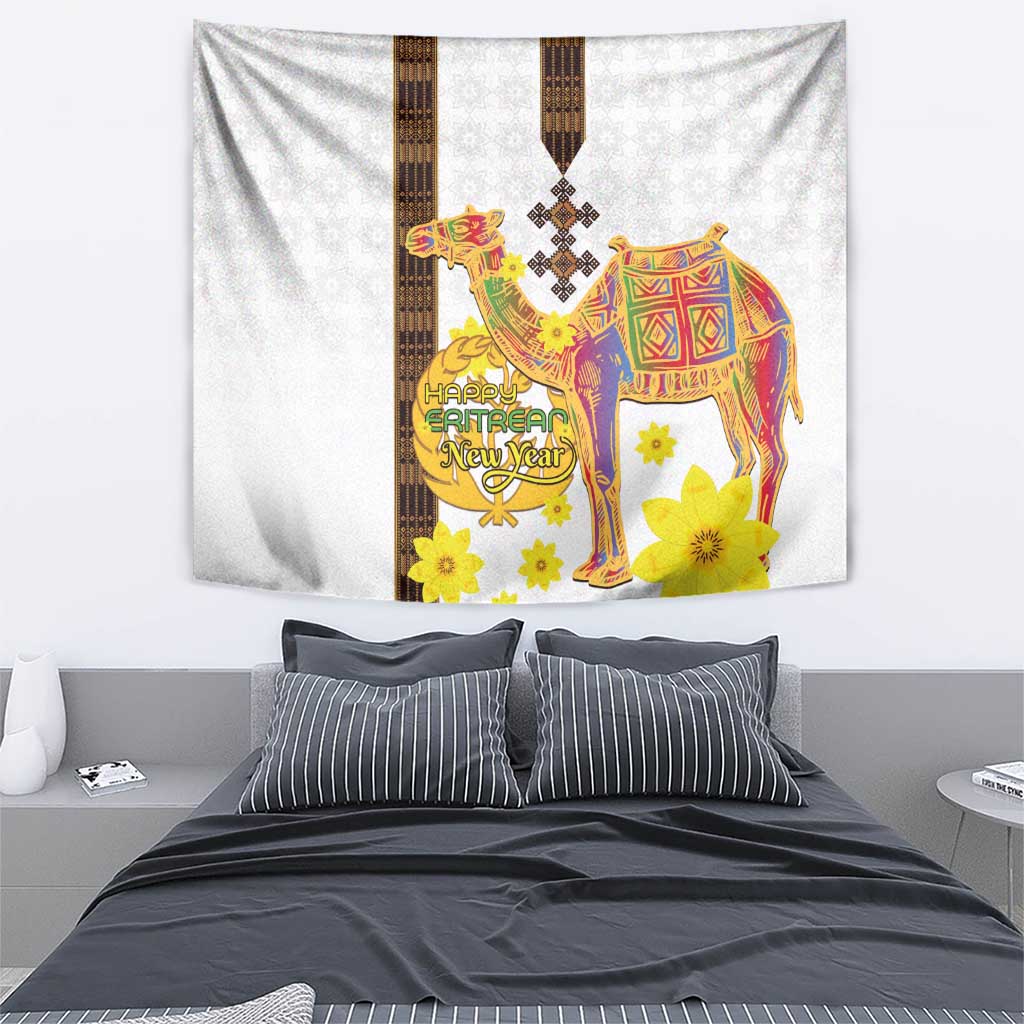 Happy Eritrea New Year Tapestry Adey Abeba Flower With Habesha Tilet Pattern - Wonder Print Shop