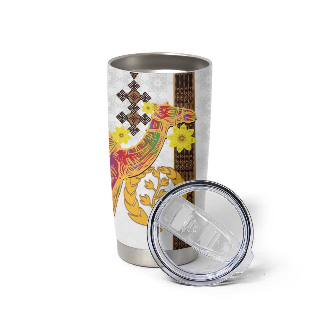 Happy Eritrea New Year Tumbler Cup Adey Abeba Flower With Habesha Tilet Pattern - Wonder Print Shop