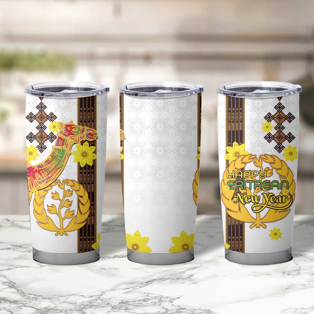 Happy Eritrea New Year Tumbler Cup Adey Abeba Flower With Habesha Tilet Pattern - Wonder Print Shop