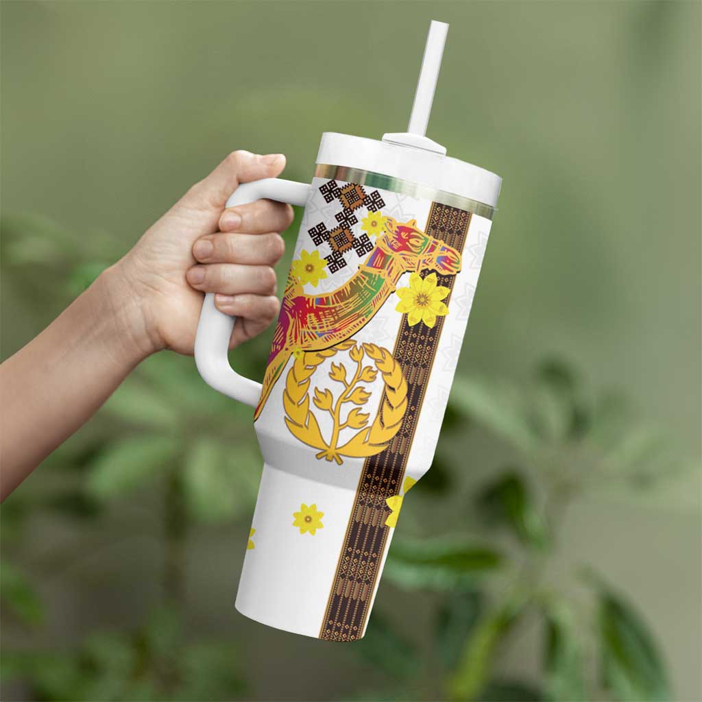 Happy Eritrea New Year Tumbler With Handle Adey Abeba Flower With Habesha Tilet Pattern - Wonder Print Shop