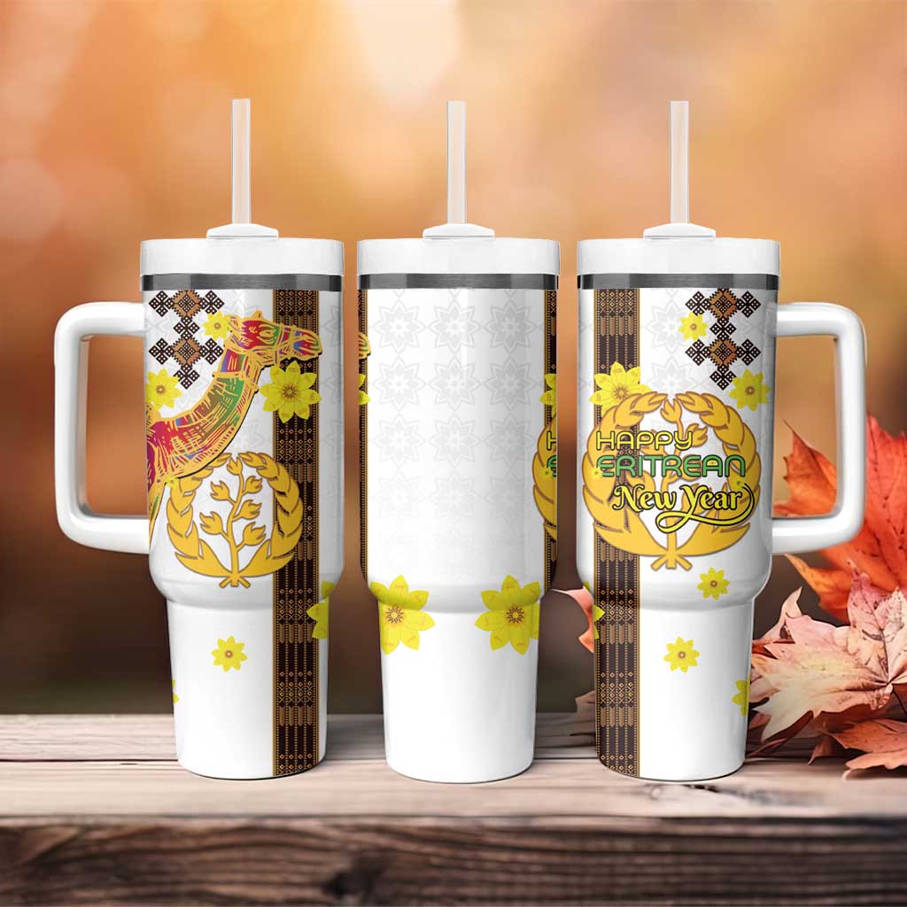 Happy Eritrea New Year Tumbler With Handle Adey Abeba Flower With Habesha Tilet Pattern - Wonder Print Shop