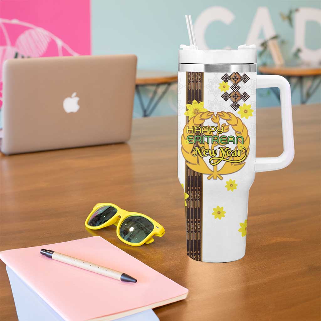 Happy Eritrea New Year Tumbler With Handle Adey Abeba Flower With Habesha Tilet Pattern - Wonder Print Shop