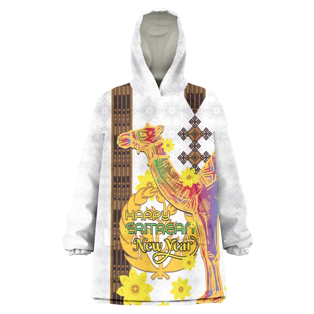 Happy Eritrea New Year Wearable Blanket Hoodie Adey Abeba Flower With Habesha Tilet Pattern - Wonder Print Shop