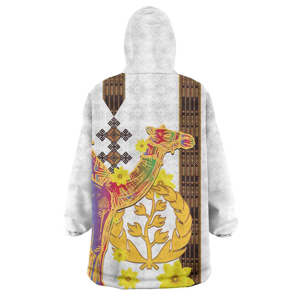 Happy Eritrea New Year Wearable Blanket Hoodie Adey Abeba Flower With Habesha Tilet Pattern - Wonder Print Shop