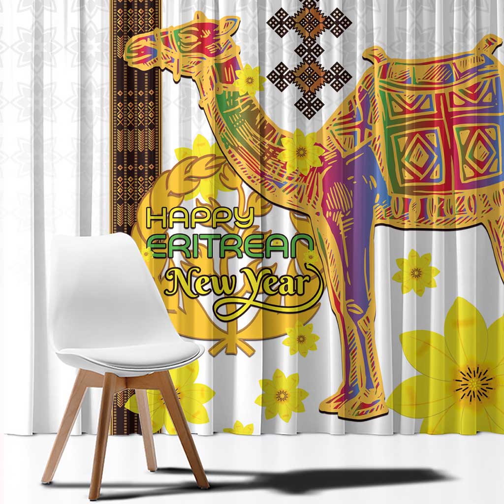 Happy Eritrea New Year Window Curtain Adey Abeba Flower With Habesha Tilet Pattern - Wonder Print Shop