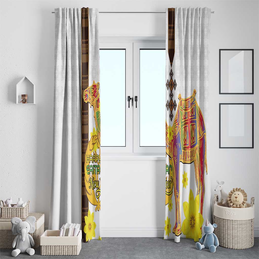 Happy Eritrea New Year Window Curtain Adey Abeba Flower With Habesha Tilet Pattern - Wonder Print Shop