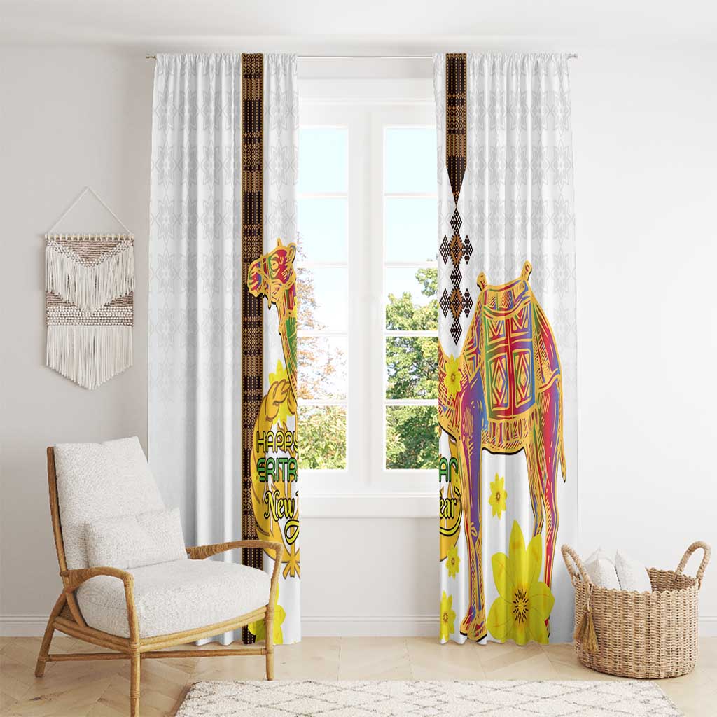 Happy Eritrea New Year Window Curtain Adey Abeba Flower With Habesha Tilet Pattern - Wonder Print Shop