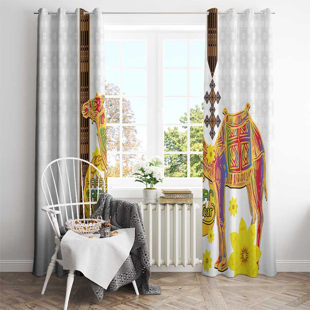 Happy Eritrea New Year Window Curtain Adey Abeba Flower With Habesha Tilet Pattern - Wonder Print Shop