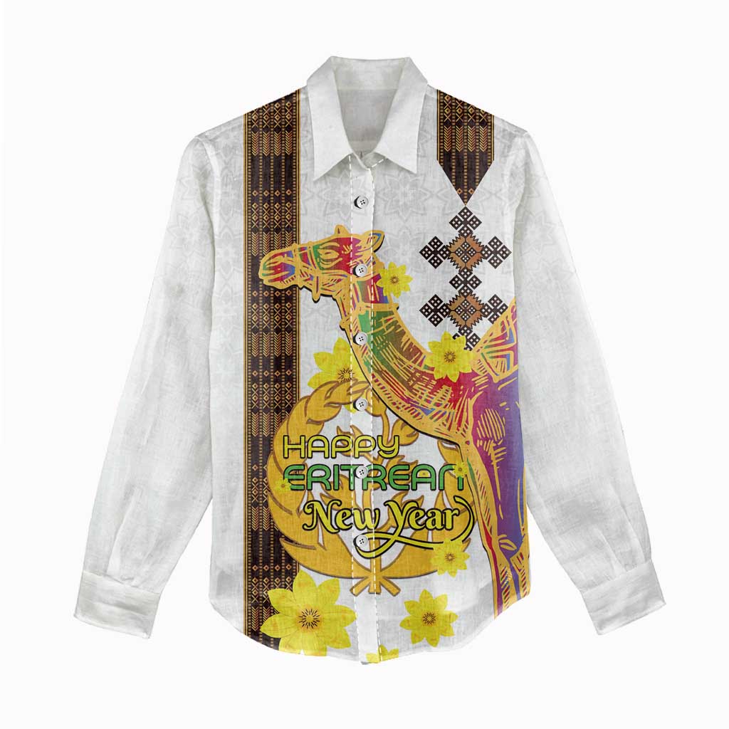 Happy Eritrea New Year Women Casual Shirt Adey Abeba Flower With Habesha Tilet Pattern - Wonder Print Shop