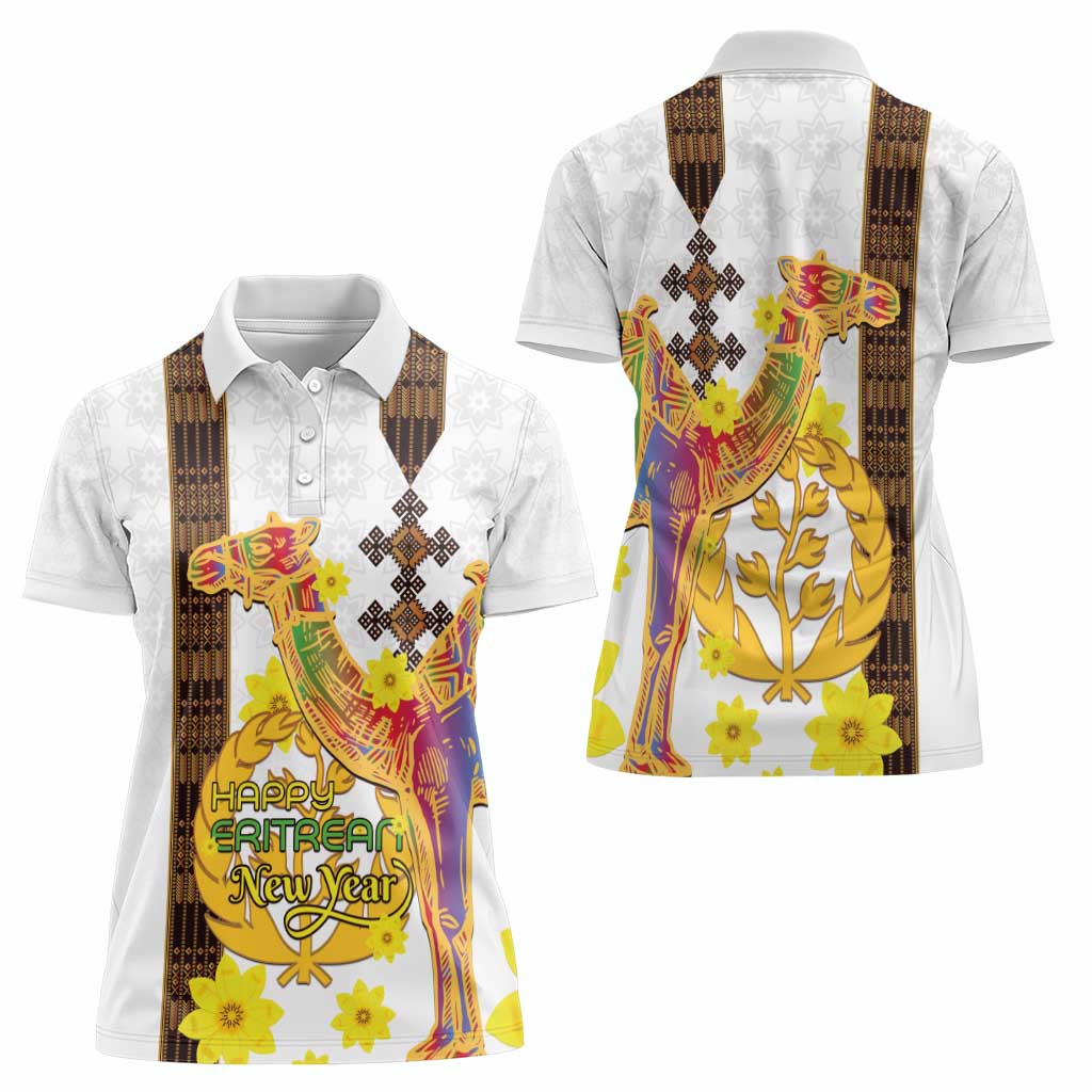 Happy Eritrea New Year Women Polo Shirt Adey Abeba Flower With Habesha Tilet Pattern - Wonder Print Shop