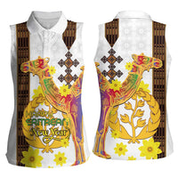 Happy Eritrea New Year Women Sleeveless Polo Shirt Adey Abeba Flower With Habesha Tilet Pattern - Wonder Print Shop