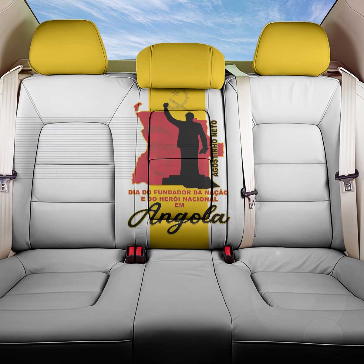 Angola National Heroes Day Back Car Seat Cover Agostinho Neto With Map - Wonder Print Shop